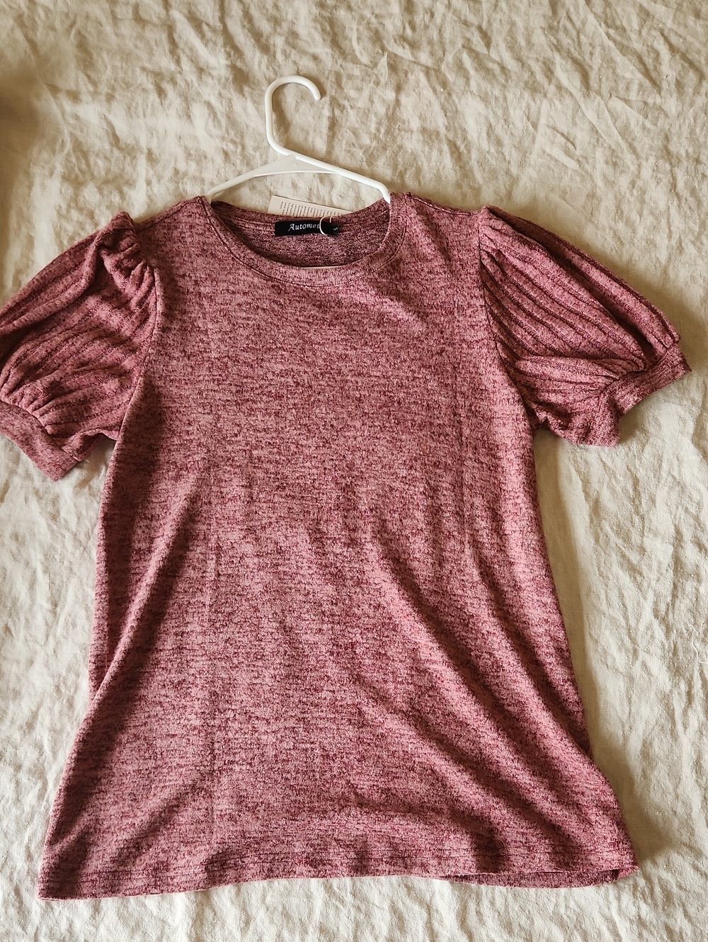 Heathered Rose Puff-Sleeve Short Sleeve Tee
